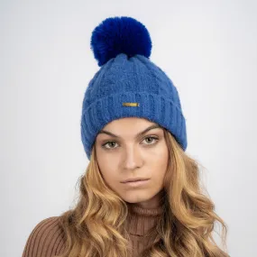Laura Satin Lined Beanie With Detachable Pom - Royal Blue