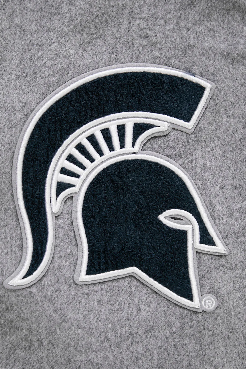 MICHIGAN STATE UNIVERSITY CLASSIC RIB WOOL MEN'S VARSITY JACKET (HEATHER GREY/WHITE)