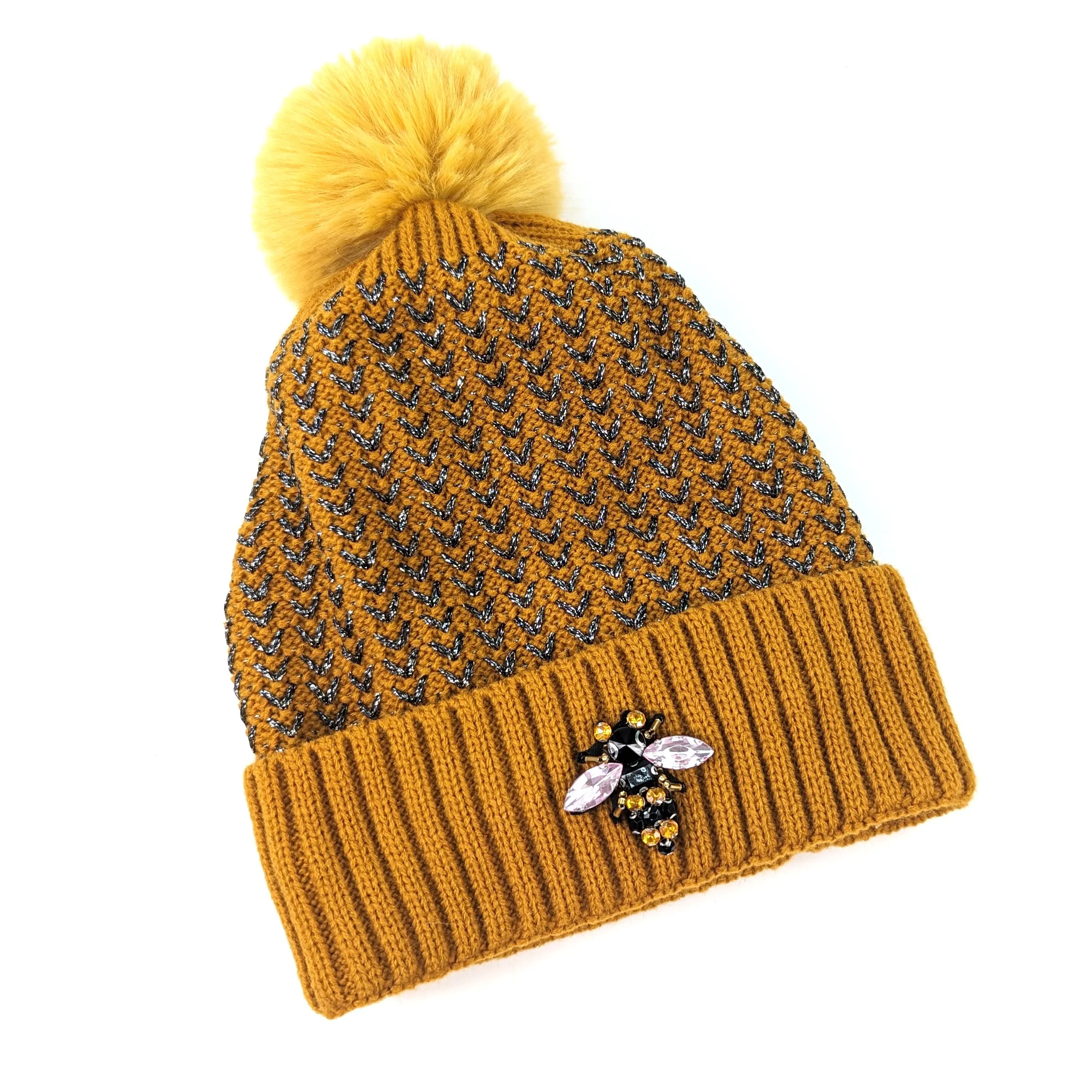 PomPom Hat with Bee Detail