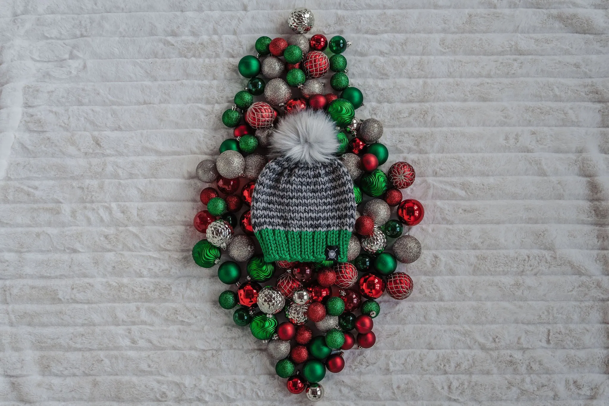 Skinny Stripe Faux Fur Beanie in Emerald(wool free)