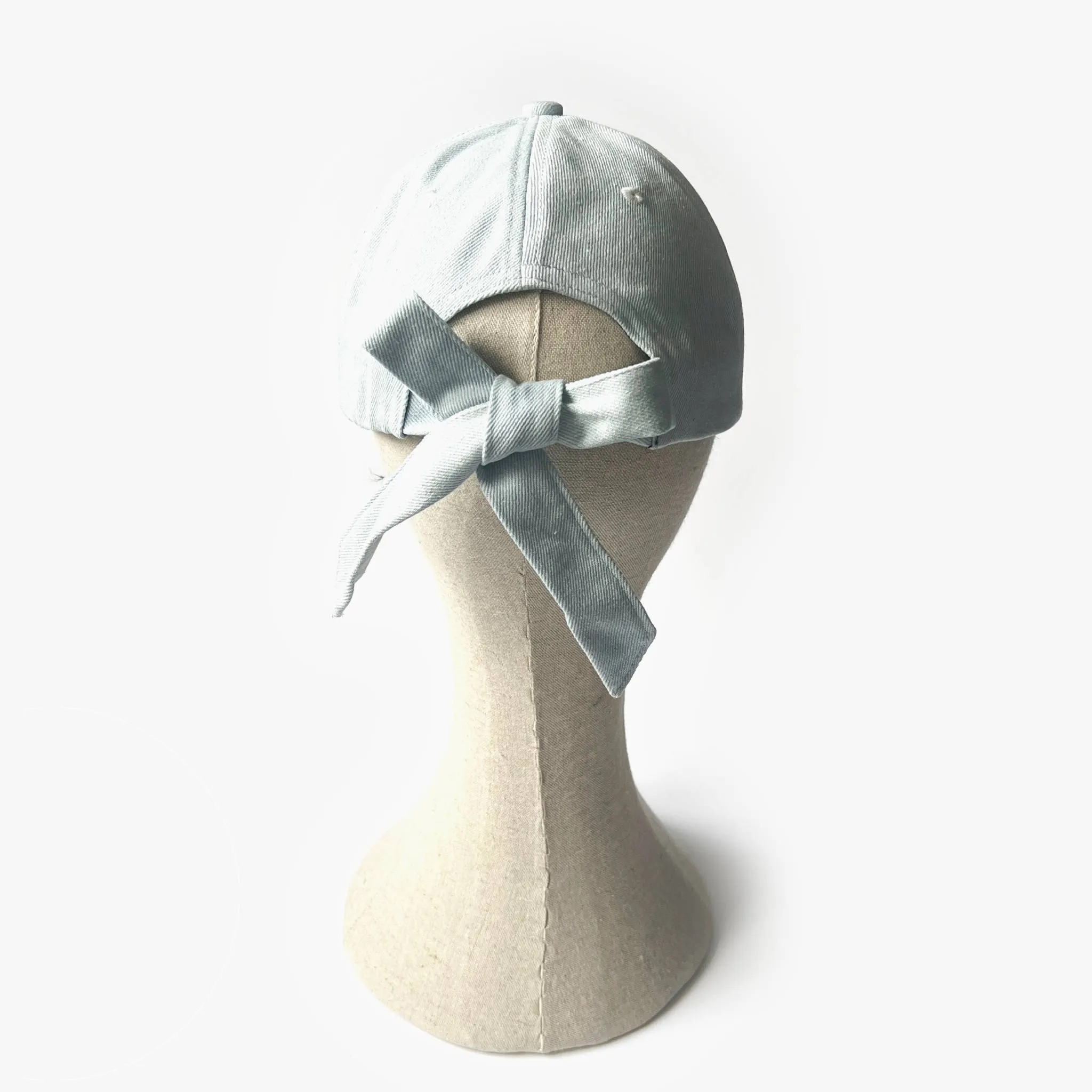 Sophie Satin Lined Bow Back Cap - Bleach Denim