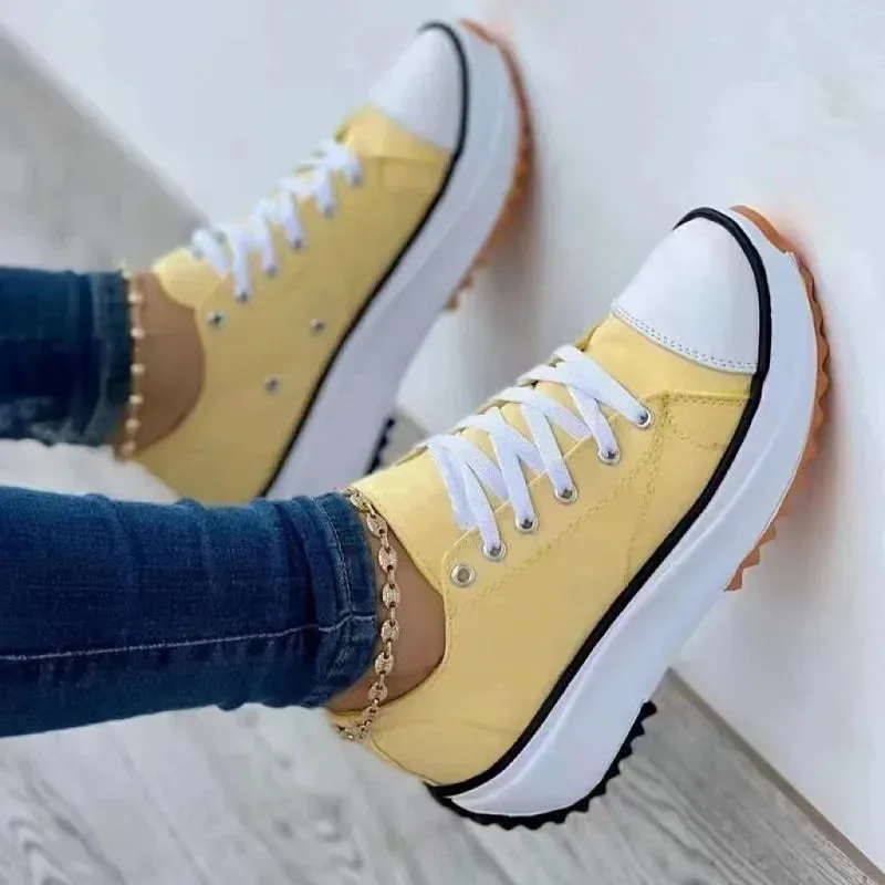Speedy 2024 Classic White Canvas Shoes Women Sneakers Solid Lace-Up Casual Platform Shoes for Women