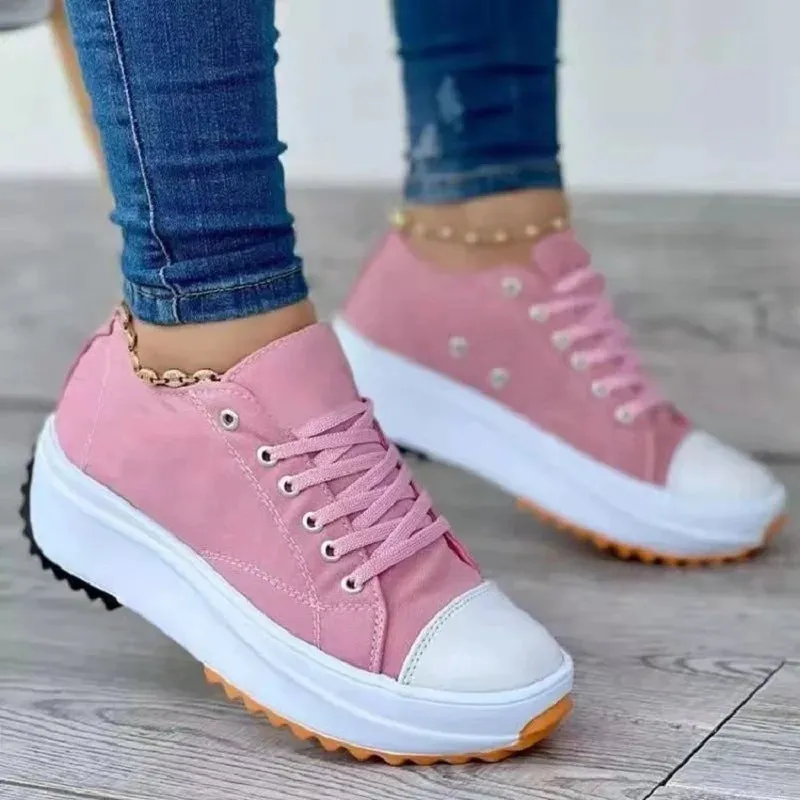Speedy 2024 Classic White Canvas Shoes Women Sneakers Solid Lace-Up Casual Platform Shoes for Women