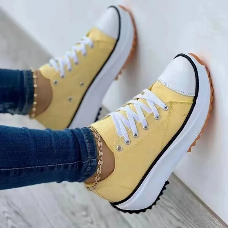 Speedy 2024 Classic White Canvas Shoes Women Sneakers Solid Lace-Up Casual Platform Shoes for Women