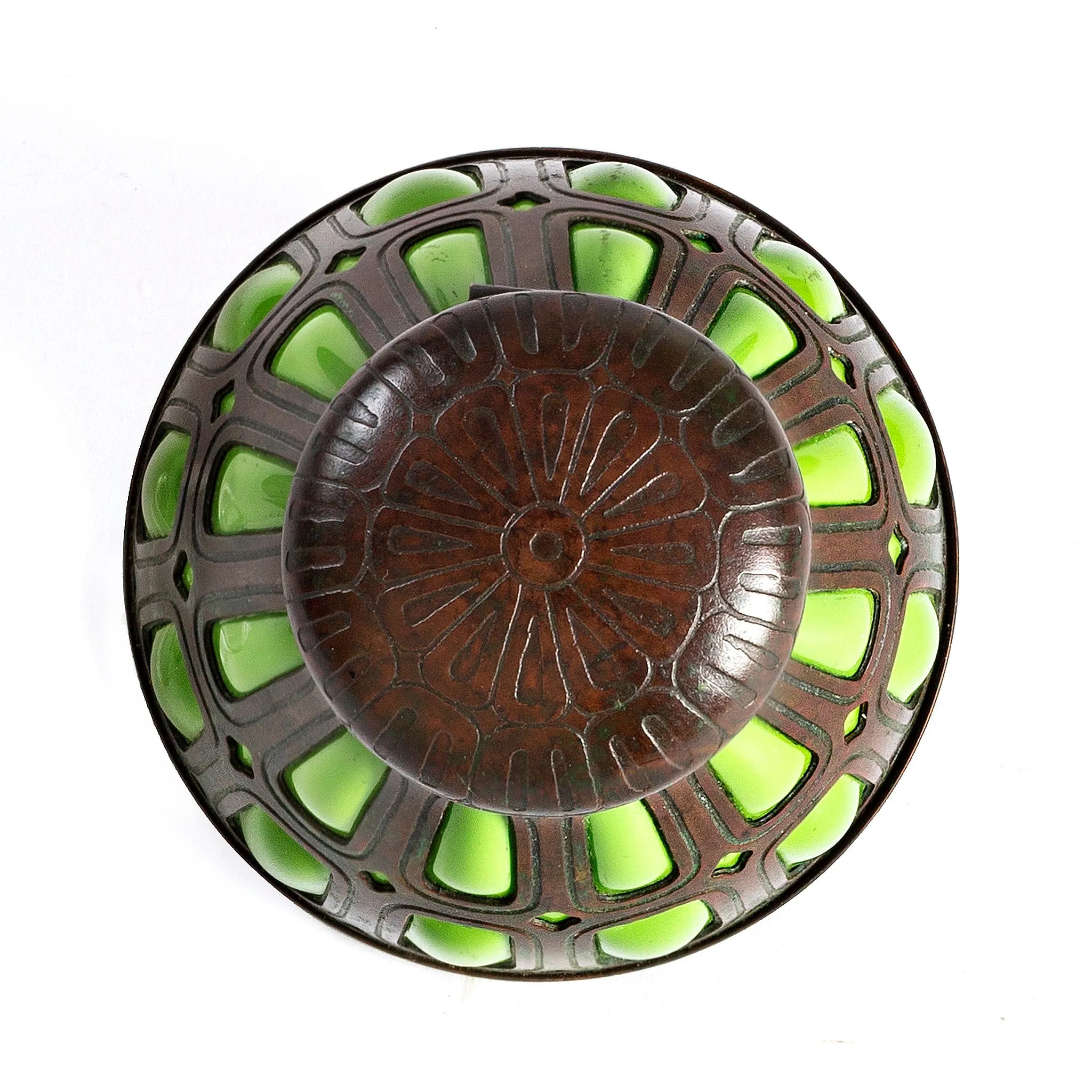 Tiffany Studios New York Bronze and Green Glass Inkwell